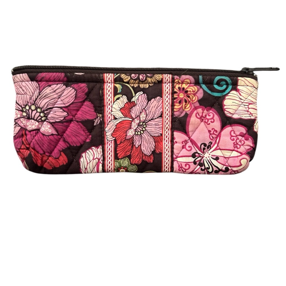 Vera Bradley Pink Burgundy Floral Cosmetic Makeup Bag